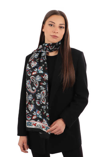 Black Shawl Pattern Voile Silk Scarf 