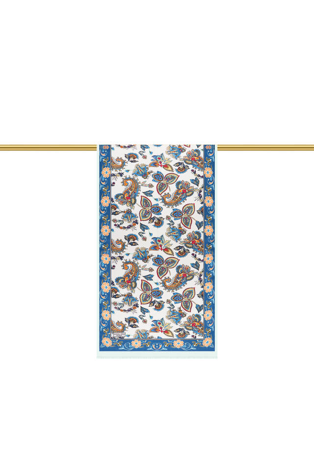 Blue Shawl Pattern Voile Silk Scarf - 3