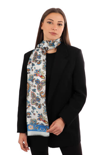 Blue Shawl Pattern Voile Silk Scarf 
