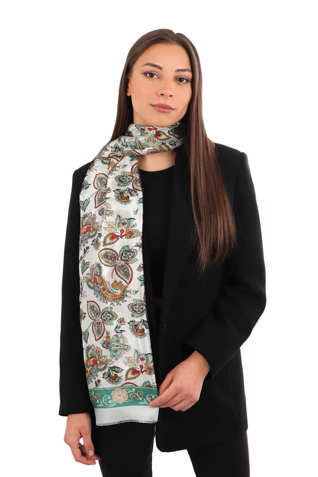 Green Shawl Pattern Voile Silk Scarf 