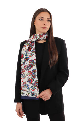 Navy Blue Shawl Pattern Voile Silk Scarf 