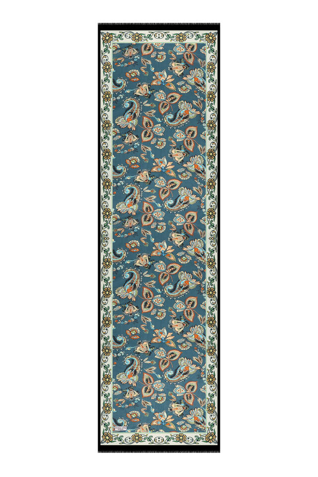 Petrol Green Shawl Pattern Voile Silk Scarf - 4