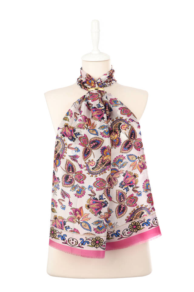 Dusty Rose Shawl Pattern Voile Silk Scarf - 2