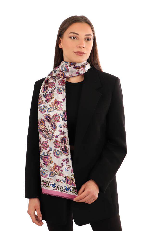 Dusty Rose Shawl Pattern Voile Silk Scarf 