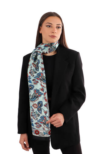 Aqua Green Shawl Pattern Voile Silk Scarf 