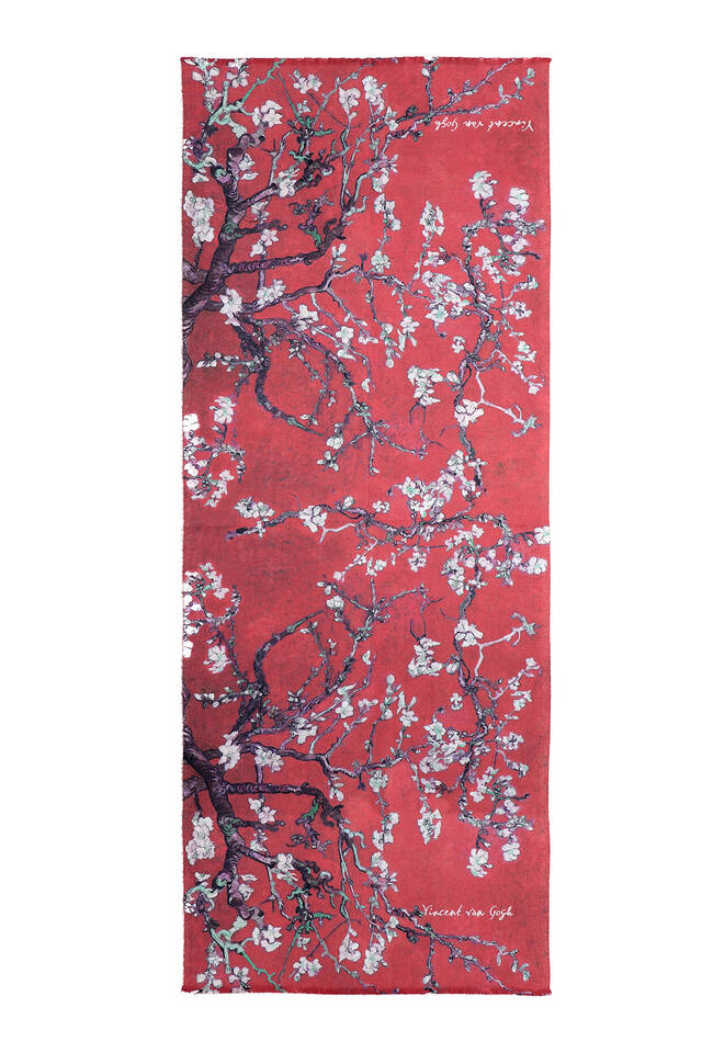 Red Almond Blossom Pattern Winter Shawl - 4