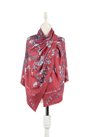 Red Almond Blossom Pattern Winter Shawl 