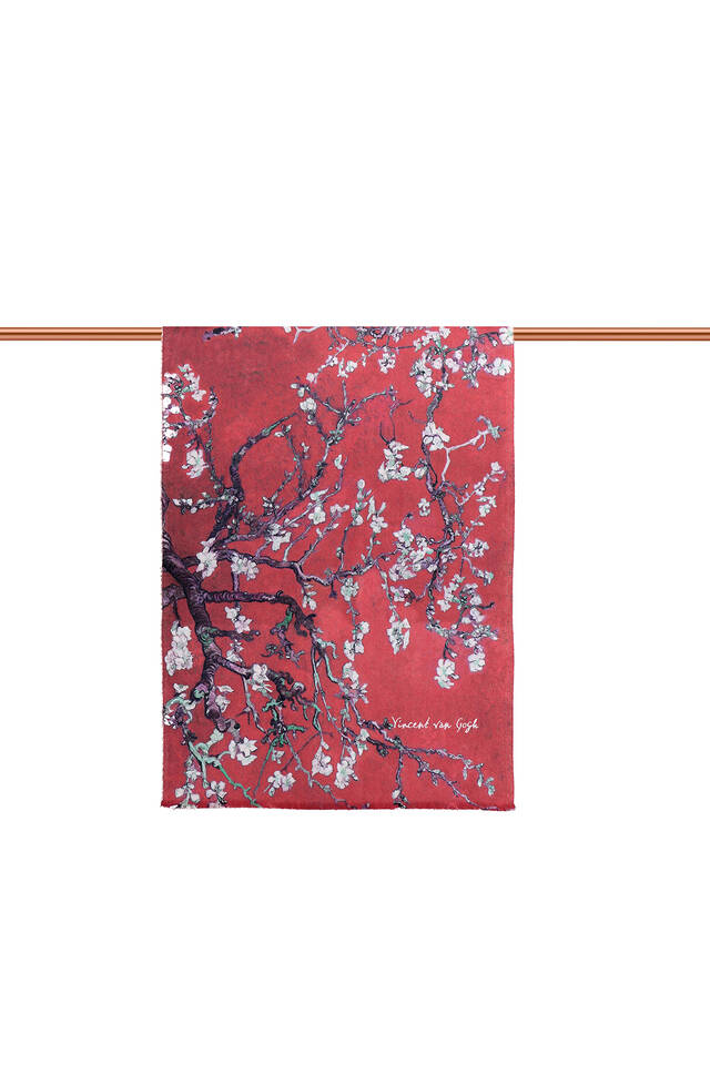 Red Almond Blossom Pattern Winter Shawl - 3