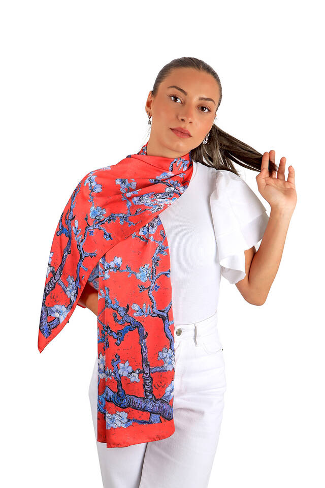 Red Almond Blossom Silky Foulard - 2