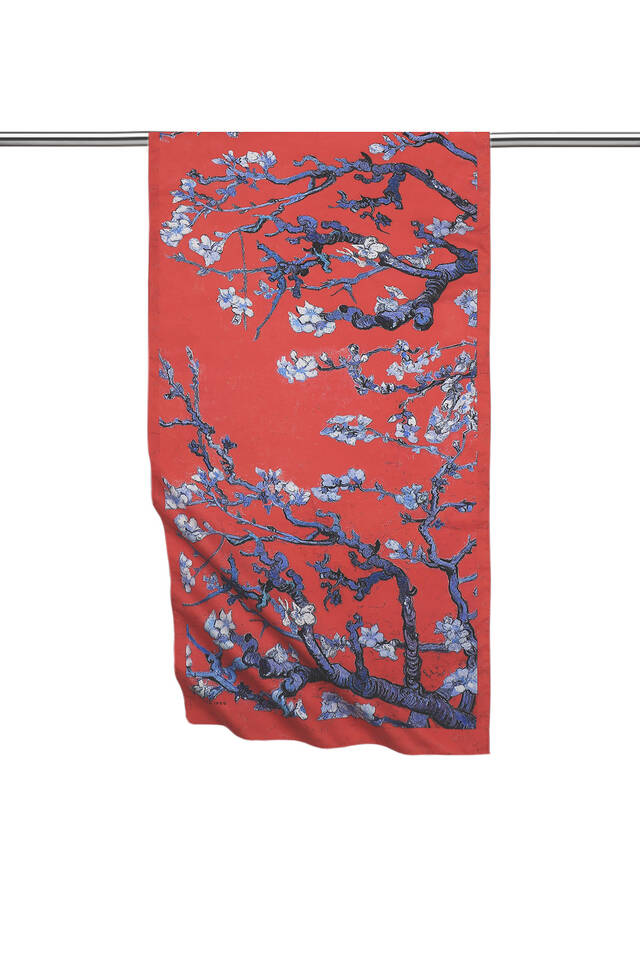Red Almond Blossom Silky Foulard - Bursa İpek