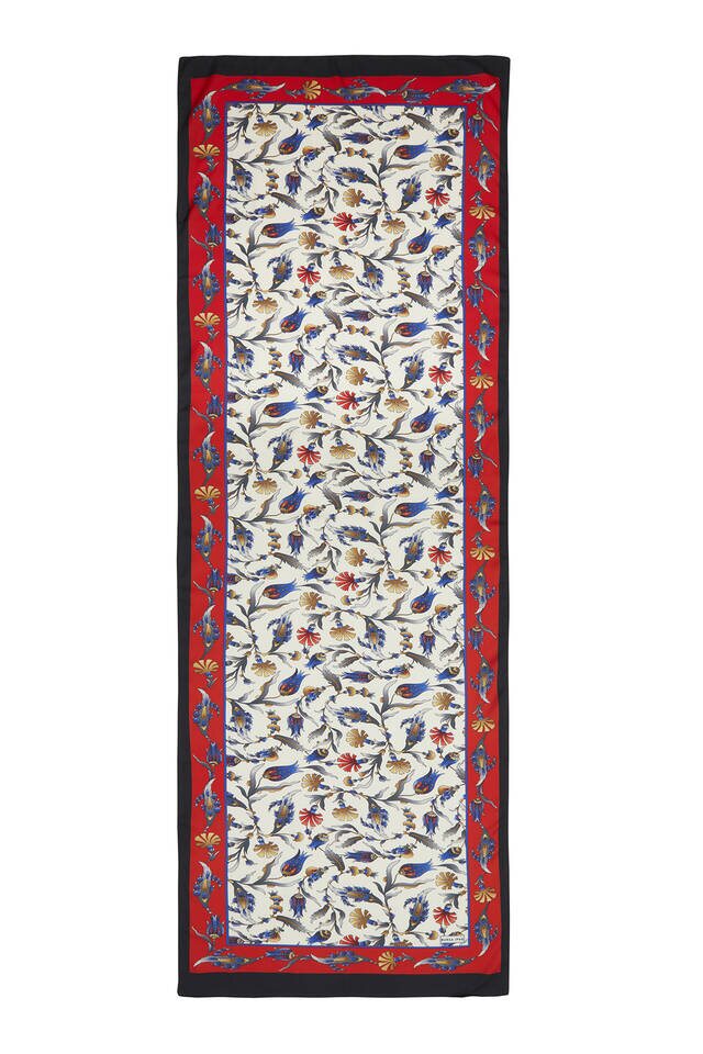 Red Black Carnation Tulip Pattern Wide Silky Foulard - 4
