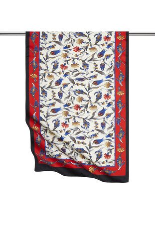 Red Black Carnation Tulip Pattern Wide Silky Foulard 