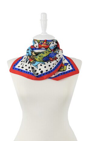 Red Black Patterned Silky Foulard - Thumbnail