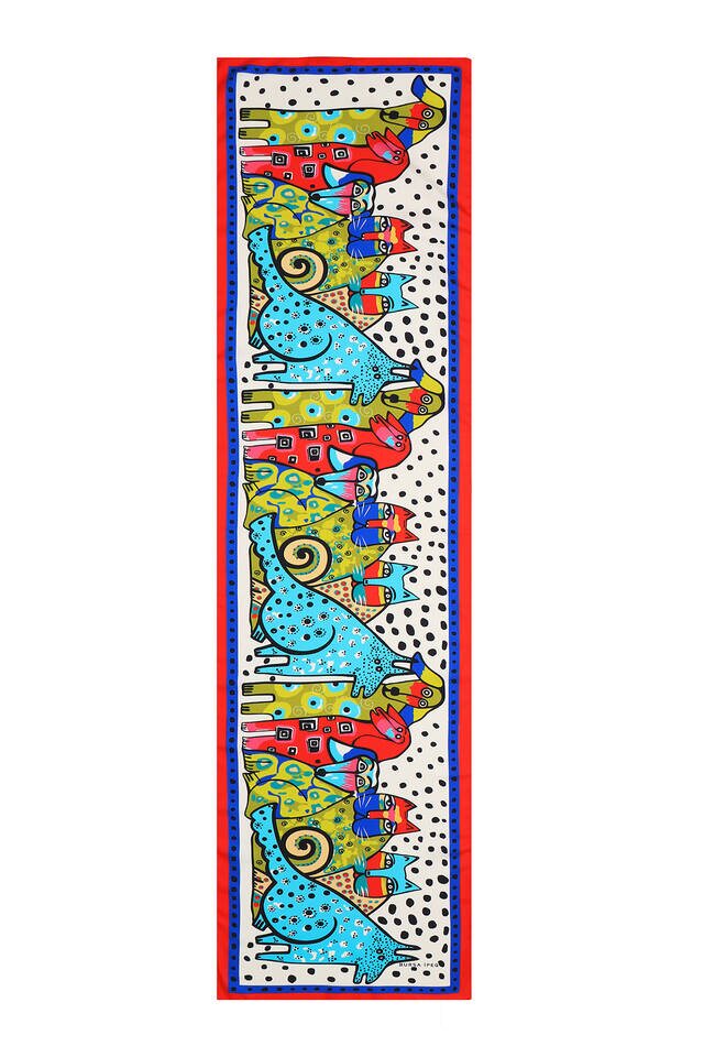 Red Black Patterned Silky Foulard - 4