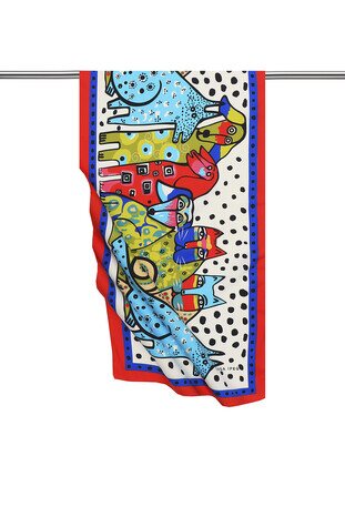 Red Black Patterned Silky Foulard 