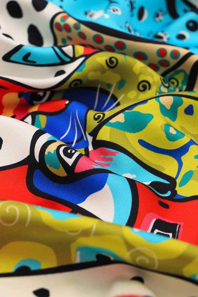 Red Black Patterned Silky Foulard - 3