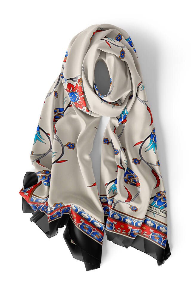 Red Black Row Tulip Silk Foulard - 3