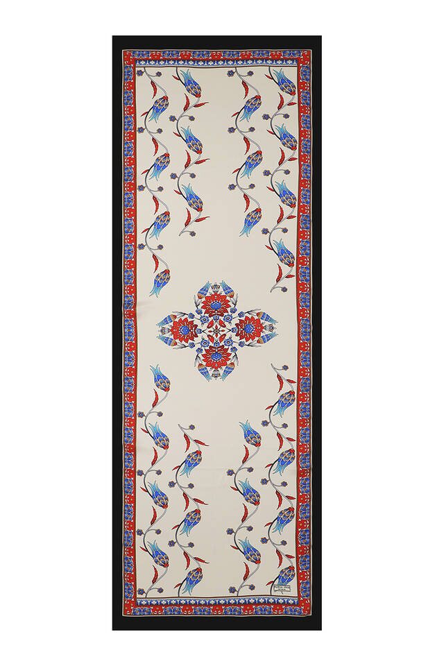 Red Black Row Tulip Silk Foulard - 4