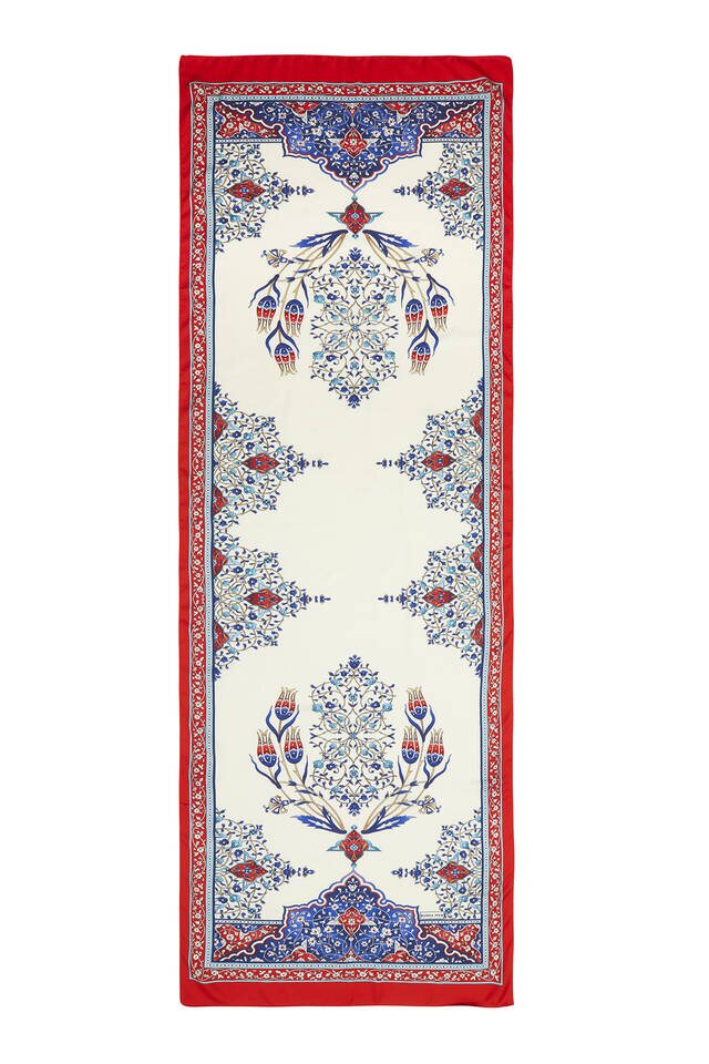 Red Candlestick Pattern Wide Silky Foulard - 4