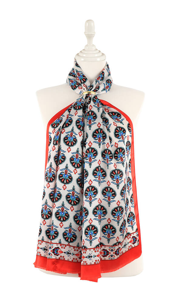 Red Carnation Pattern Silk Foulard 