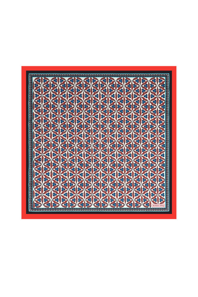 Red Çintemani Pattern Silky Pocket Square - Bursa İpek