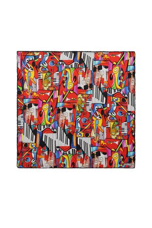 Red Cubik Jazz Pattern Silk Pocket Square - Thumbnail