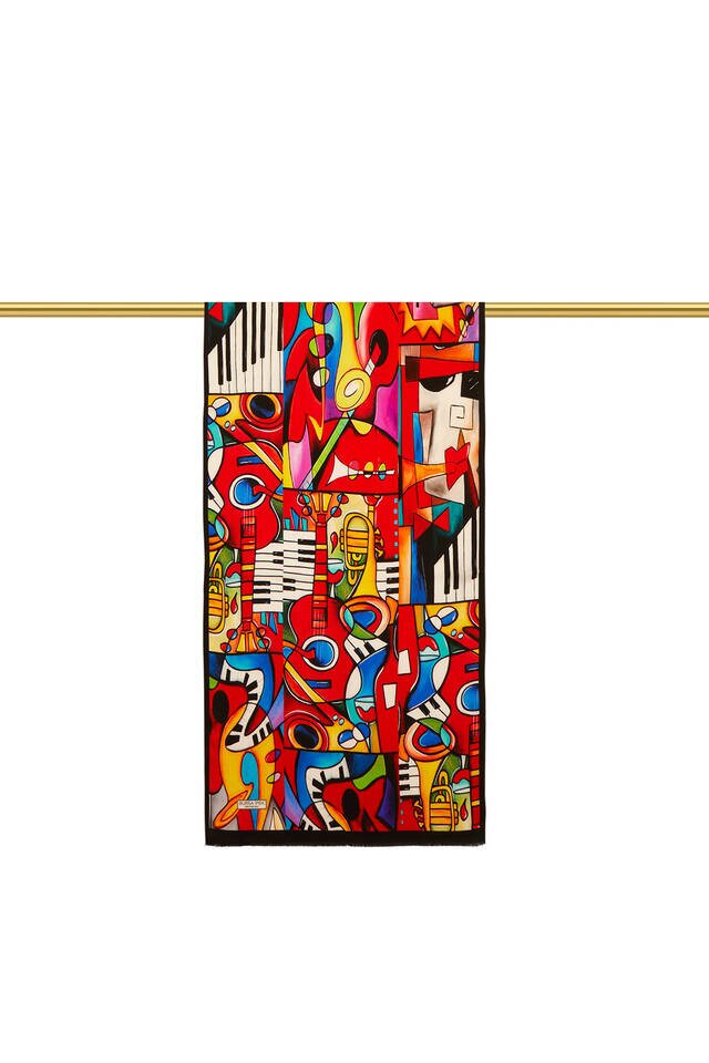 Red Cubik Jazz Silk Painting Foulard - 3