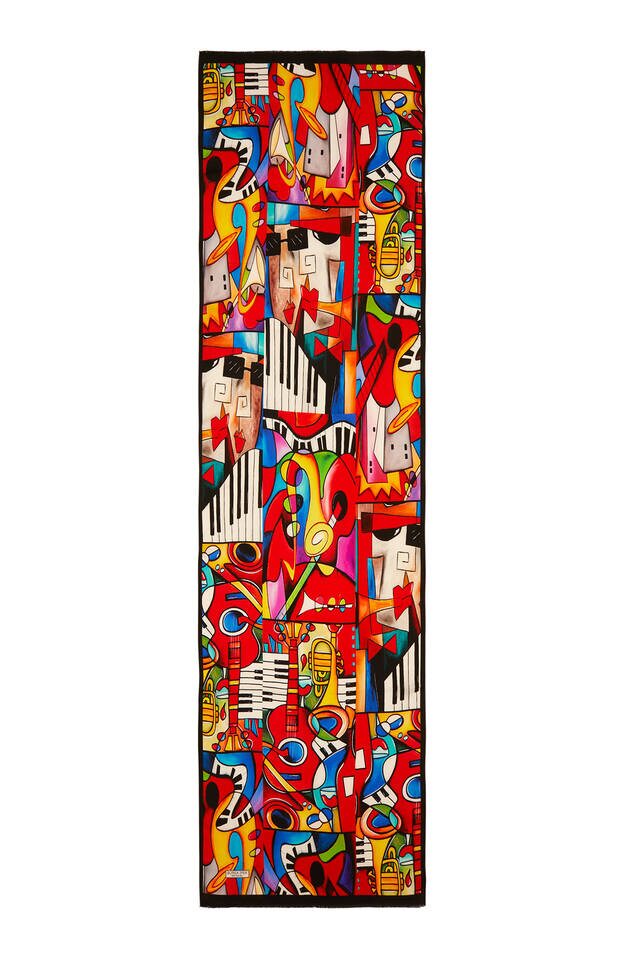 Red Cubik Jazz Silk Painting Foulard - 5