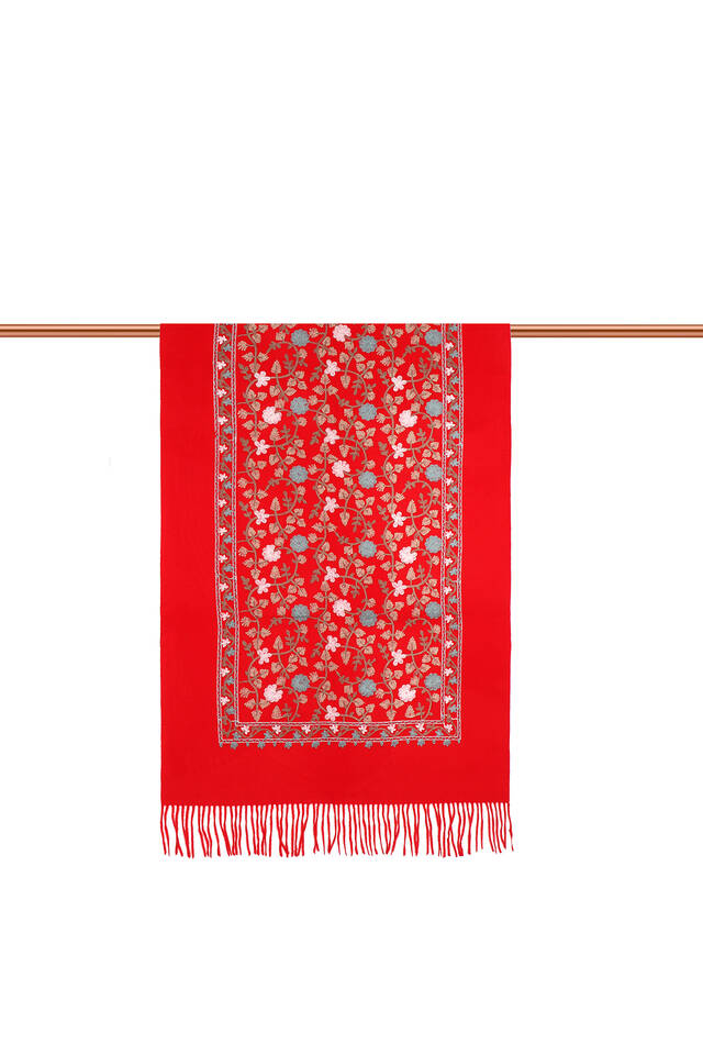 Red Embroidered Winter Shawl - 3