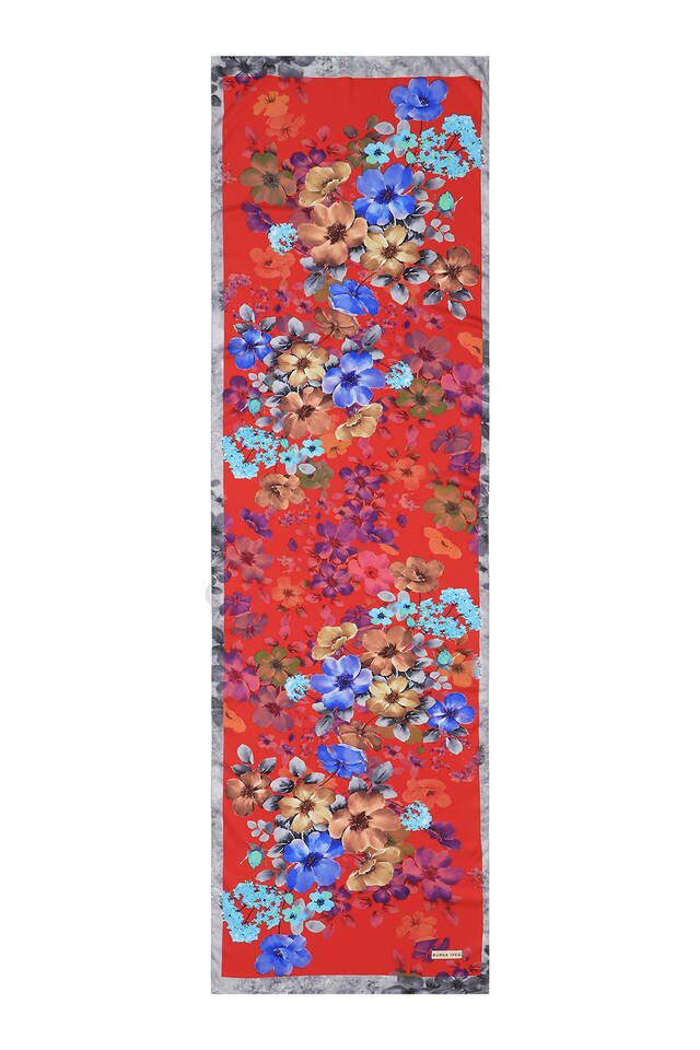 Red Floral Silky Foulard - 4