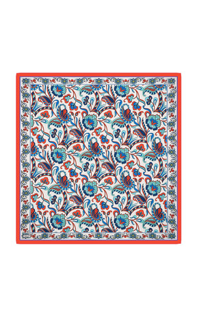 Red Flower Pattern Voile Silk Square Scarf 