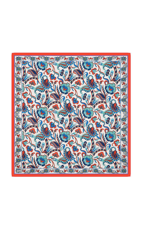 Red Flower Pattern Voile Silk Square Scarf 