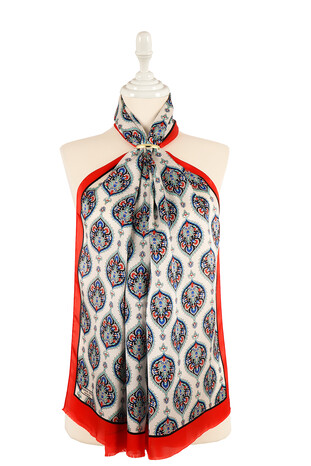 Red Hatai Pattern Silk Foulard 