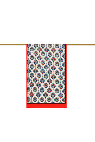 Red Hatai Pattern Silk Foulard - Thumbnail