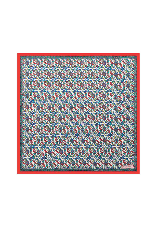 Red Ivy Tulip Pattern Silky Pocket Square - Bursa İpek