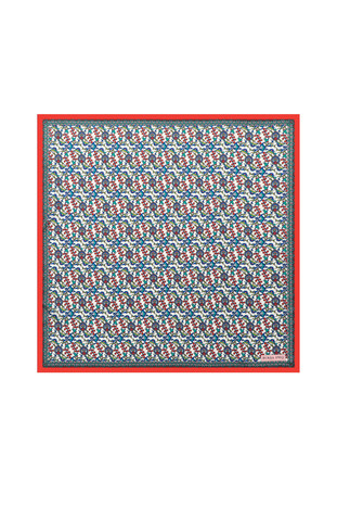 Red Ivy Tulip Pattern Silky Pocket Square - Thumbnail