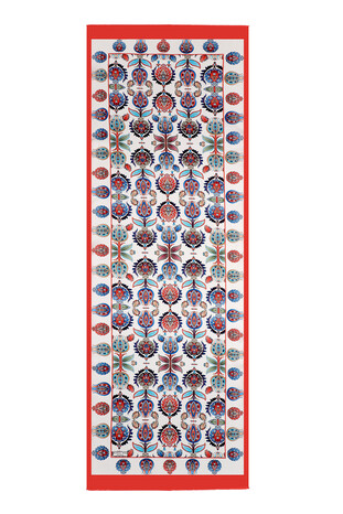 Red Iznik Pattern Silk Foulard - Thumbnail