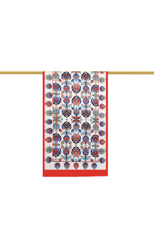 Red Iznik Pattern Silk Foulard - Thumbnail