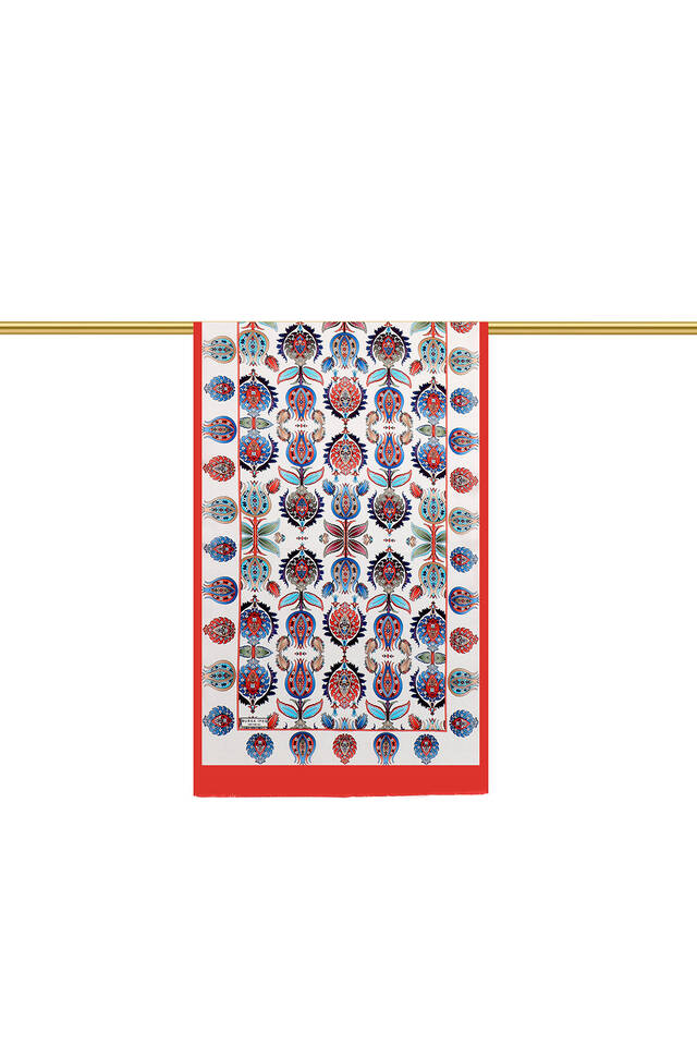 Red Iznik Pattern Silk Foulard - 2