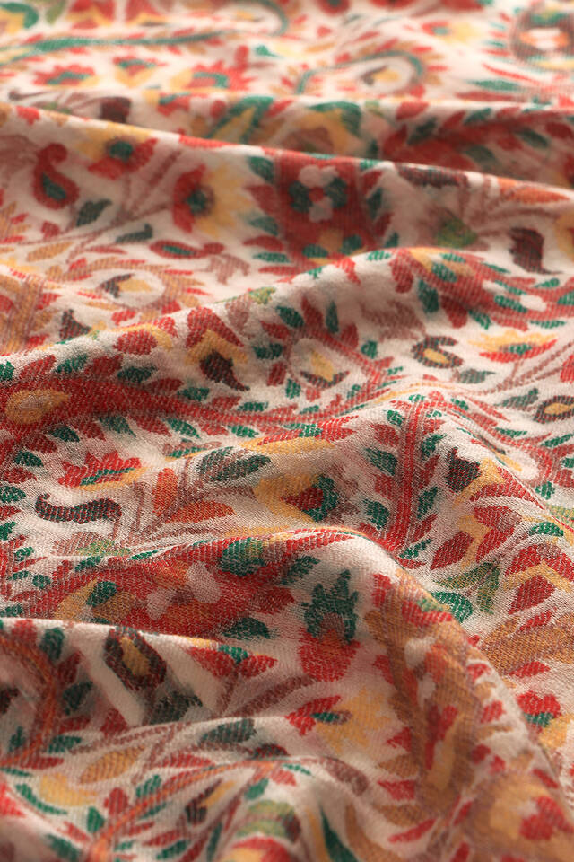 Red Jacquard Patterned Wool Shawl - 4