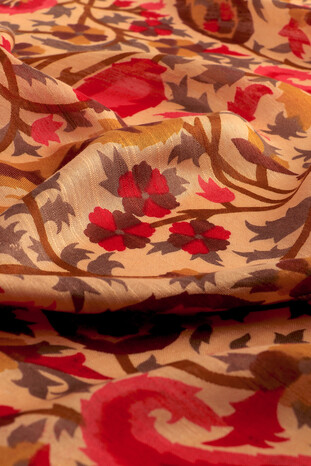 Red Kani Pattern Silk Foulard - Thumbnail