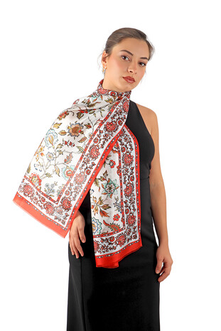 Red Lily Pattern Voile Silk Foulard 