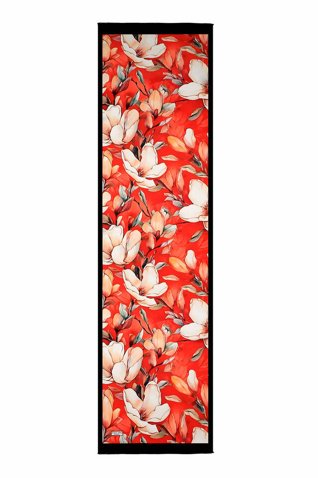 Red Narcissus Pattern Silk Foulard - 5