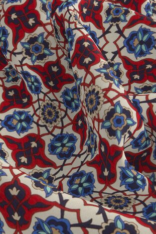 Red Navy Blue Tile Spiral Pattern Silk Pocket Square - Thumbnail