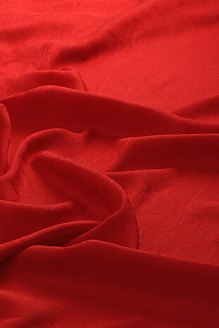 Red Patterned Silky Scarf - Thumbnail