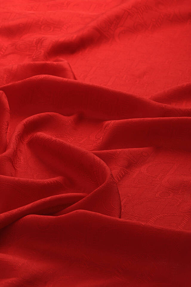 Red Patterned Silky Scarf - 3