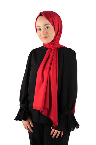 Red Patterned Silky Scarf - Thumbnail