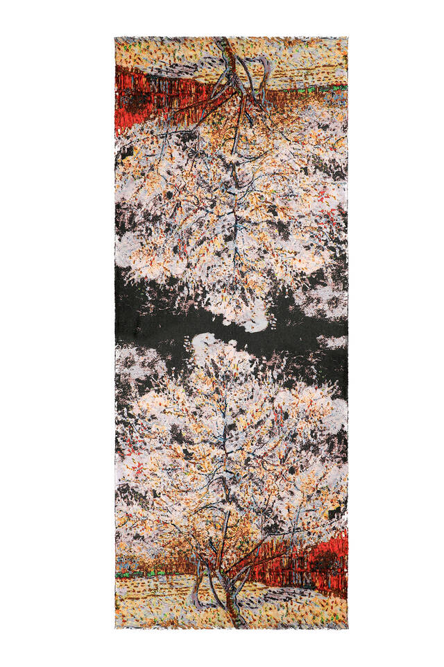 Red Peach Tree Pattern Winter Shawl - 4