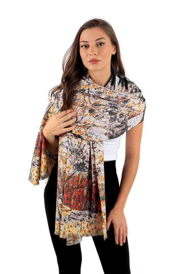 Red Peach Tree Pattern Winter Shawl - 2