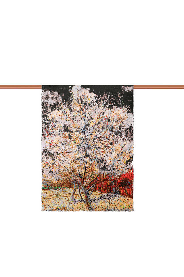 Red Peach Tree Pattern Winter Shawl - 3